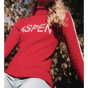 Aspen Snow Society 100% Italian Merino Wool Turtleneck Sweater Womens Medium Red